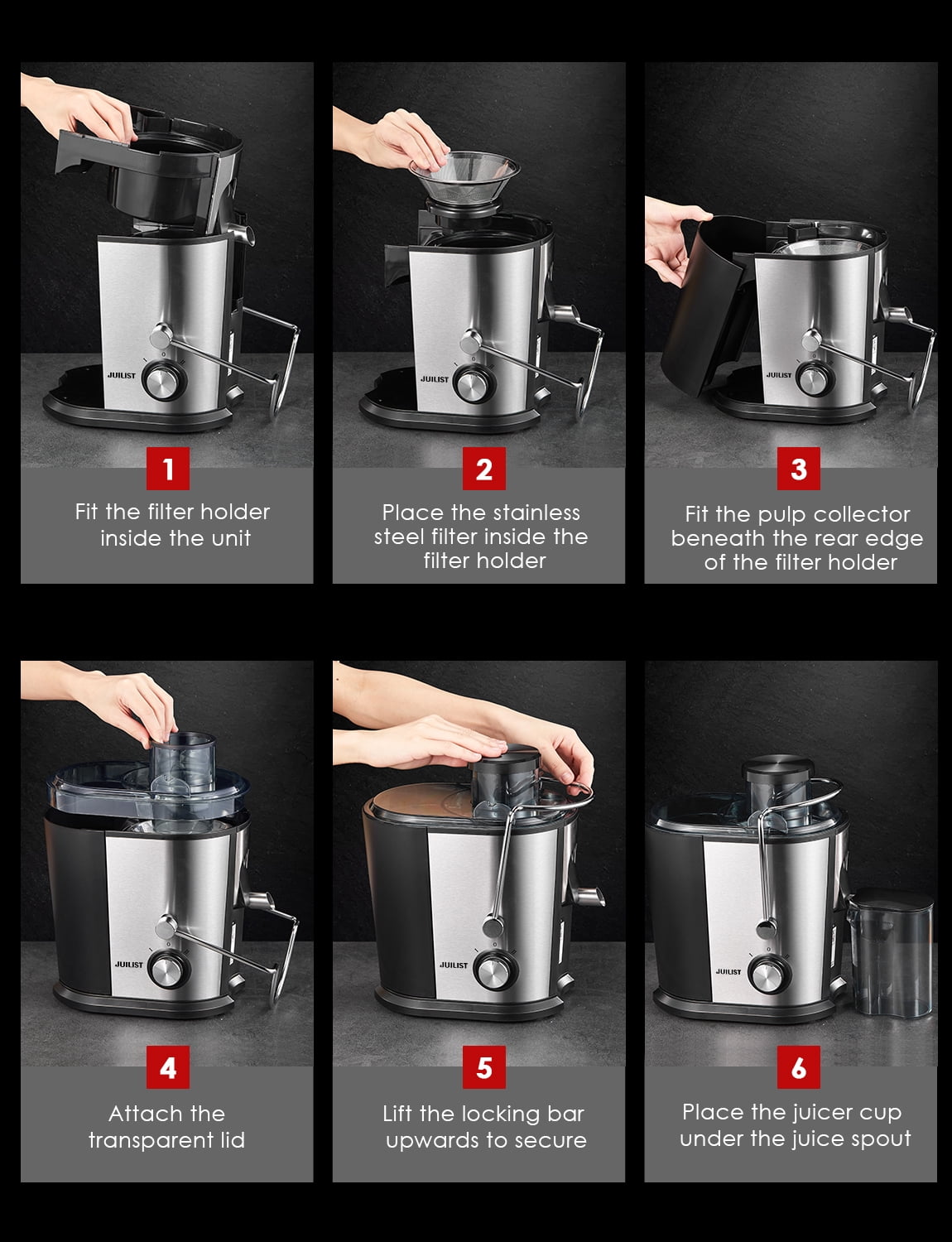 Juilist 2-Speed Electric Juicer Machines, 400W, 11 Fl Oz, Silver