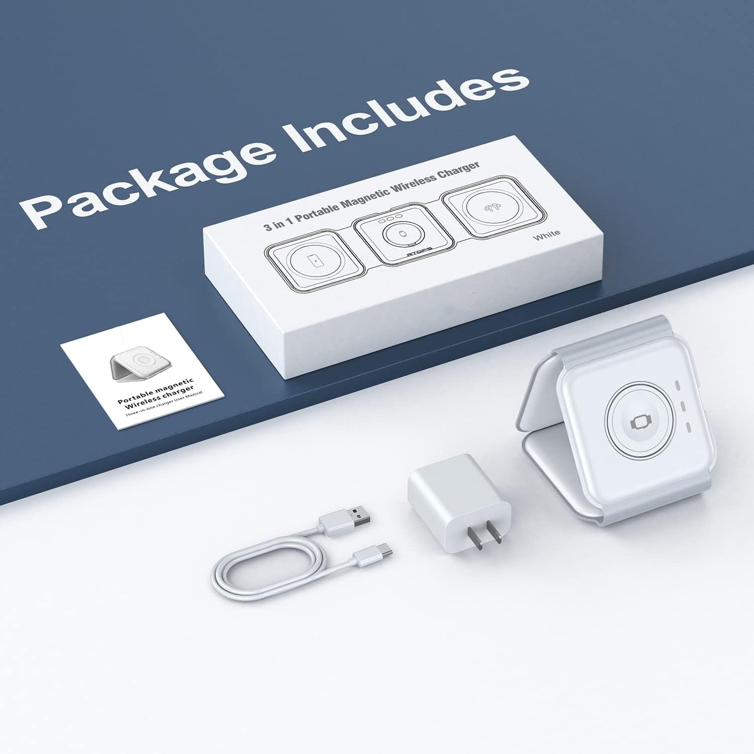 3-In-1 Wireless Charger, Magnetic Foldable Design Charging Station Compatible with Multiple Devices Including Iphone 17/16/15/14/13 Series, Airpods 4/3/Pro, and Iwatch